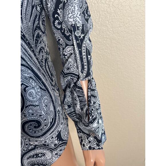 Michael Kors Bohemian Print Roll Tab Long Sleeve Paisley Zipper Front Size 6 - Picture 6 of 7